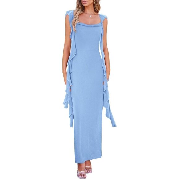 PRETTYGARDEN Women's Summer Long Light Blue Sleeveless Maxi Bodycon Dress - Picture 1 of 9